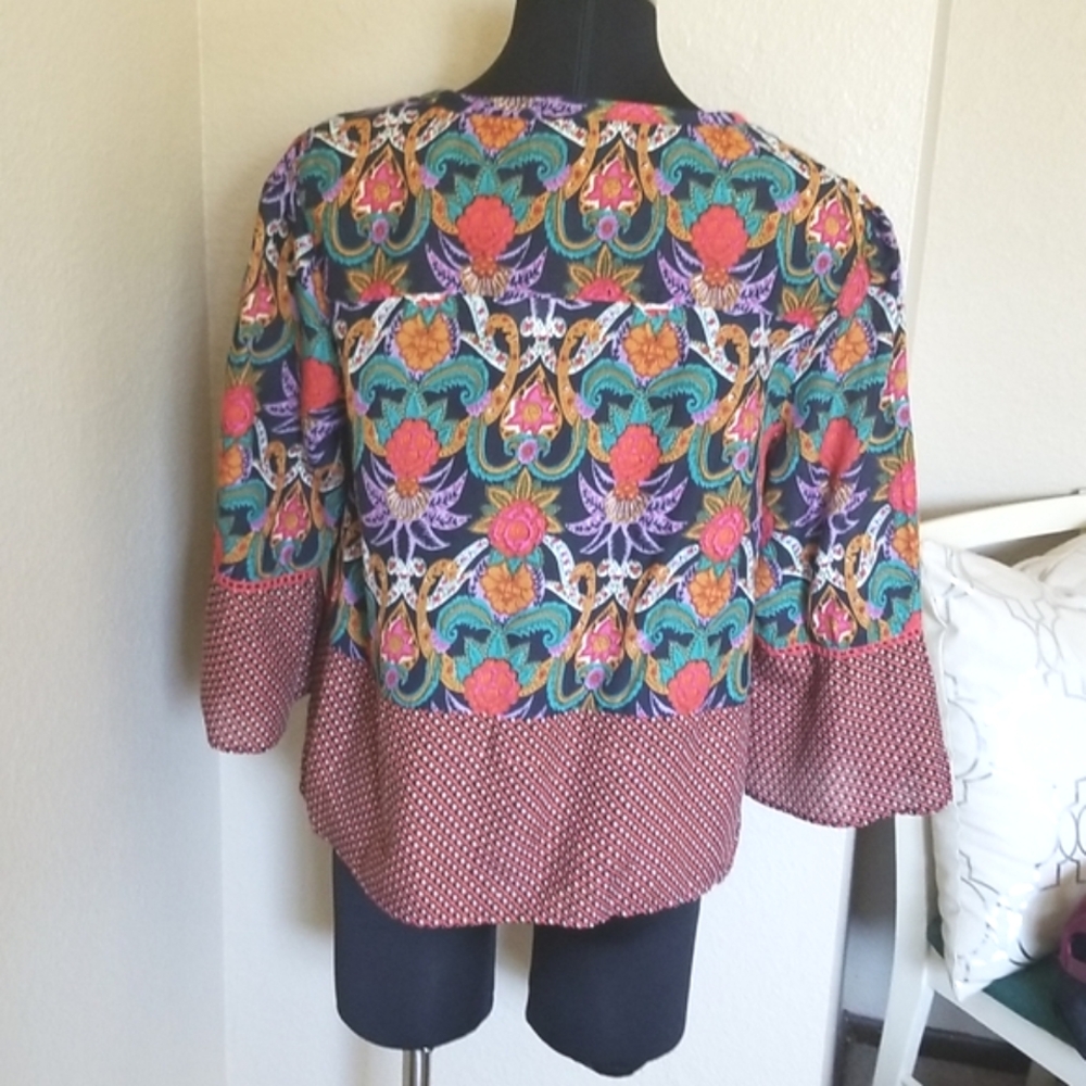 New Anthropologie Mauve Tie Front Floral Blouse Size 14 - Picture 6 of 10